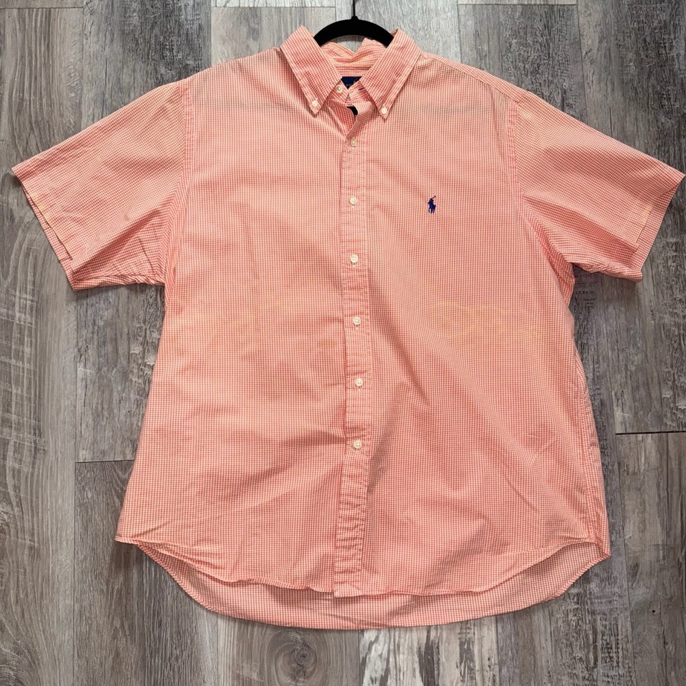Polo Ralph Lauren Button Down Shirt XL/TG Orange Gingham Short Sleeve
